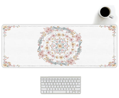 UTELKA Blue Desk Mat, Flroal Desk Matt for Desktop Mouse Pad 31.5x11.8
