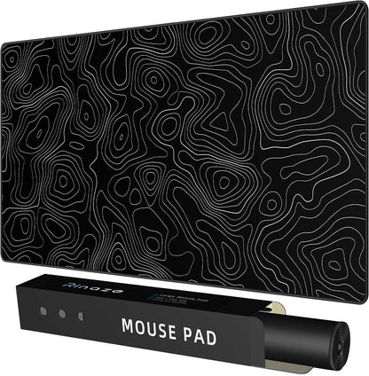 Rinaze Extra Large Gaming Mouse Pad with Black Topographic, XXL Mousepad, Big Mouse Mat Desk Pad, Non Slip Keyboard Pad for Gaming Computer Laptop PC Office Desk Accessories