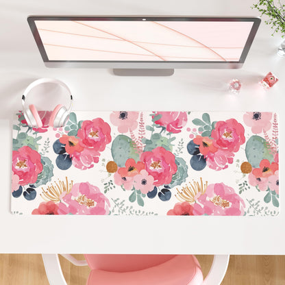 QIYI PU Leather Large Mouse Pad, Waterproof Desk Mat, 31.5" x 15.7", Peony