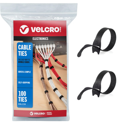 VELCRO Brand ONE-WRAP Cable Ties, 8in x 1/2in, Black, 100 Pack