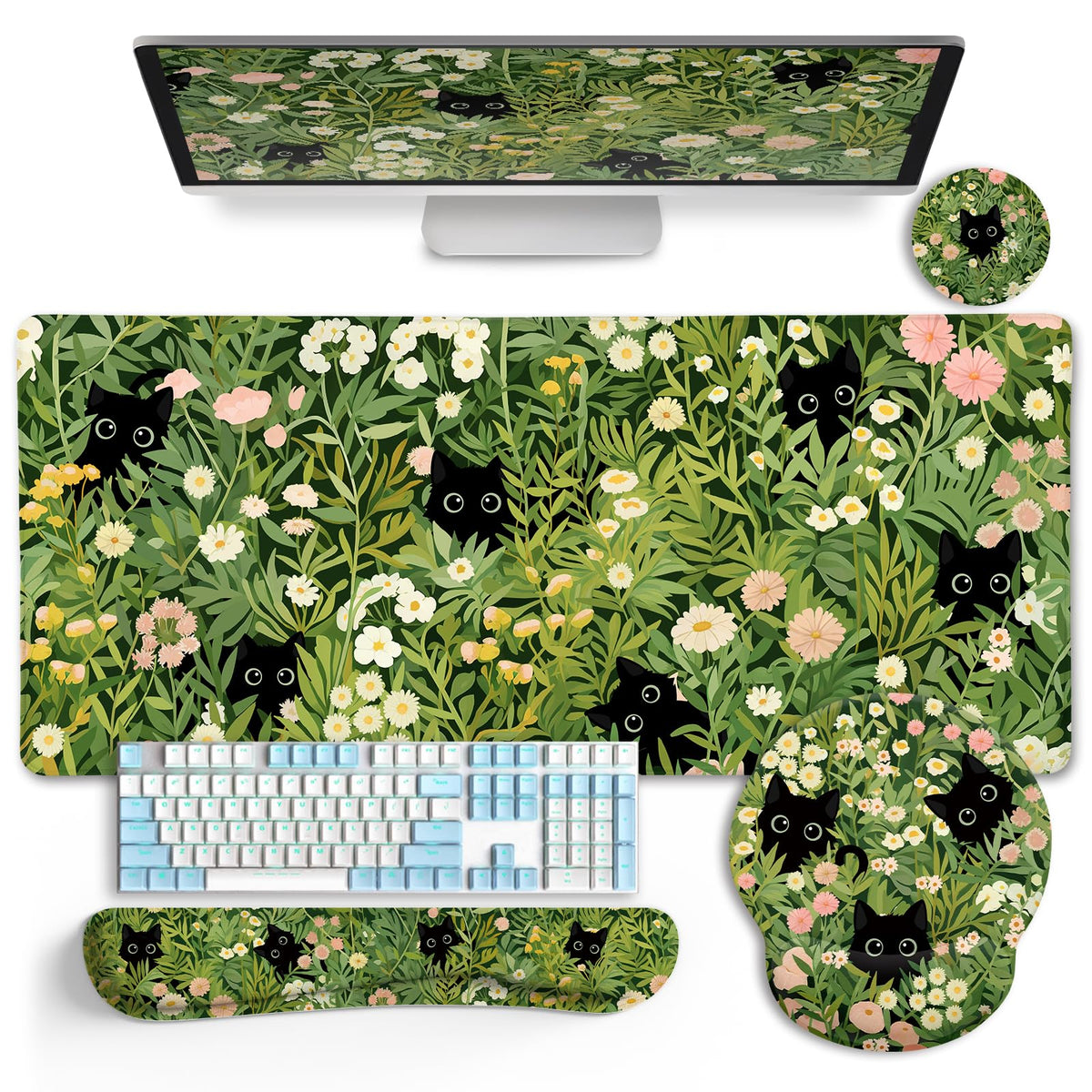 LIMKRIAN Goth Skull Mouse Pad Set Large Desk Mat for Desktop Decor
