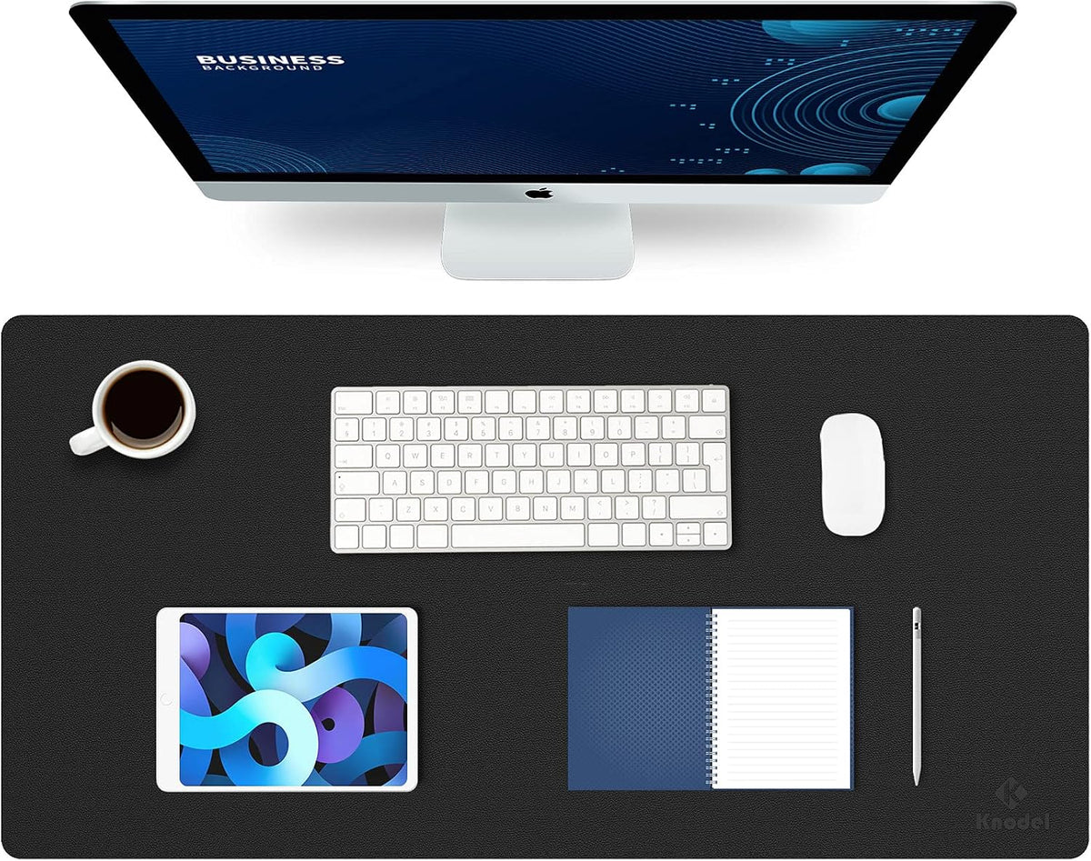 K KNODEL Large Office Desk Mat, Leather Mouse Pad (31.5"x15.7", Black)