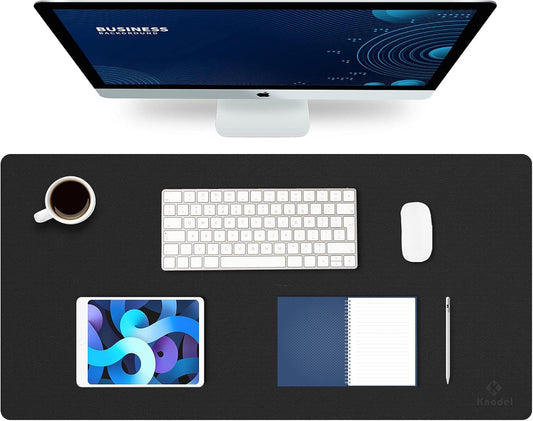 K KNODEL Large Office Desk Mat, Leather Mouse Pad (31.5"x15.7", Black)