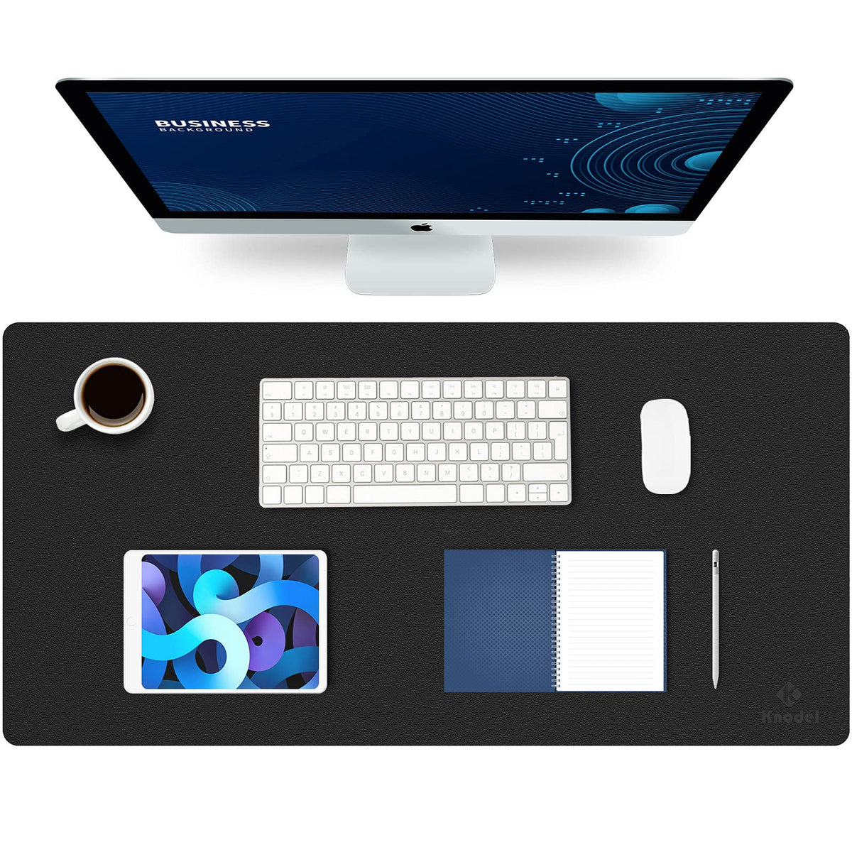 K KNODEL Large Office Desk Mat, Leather Mouse Pad (31.5"x15.7", Black)