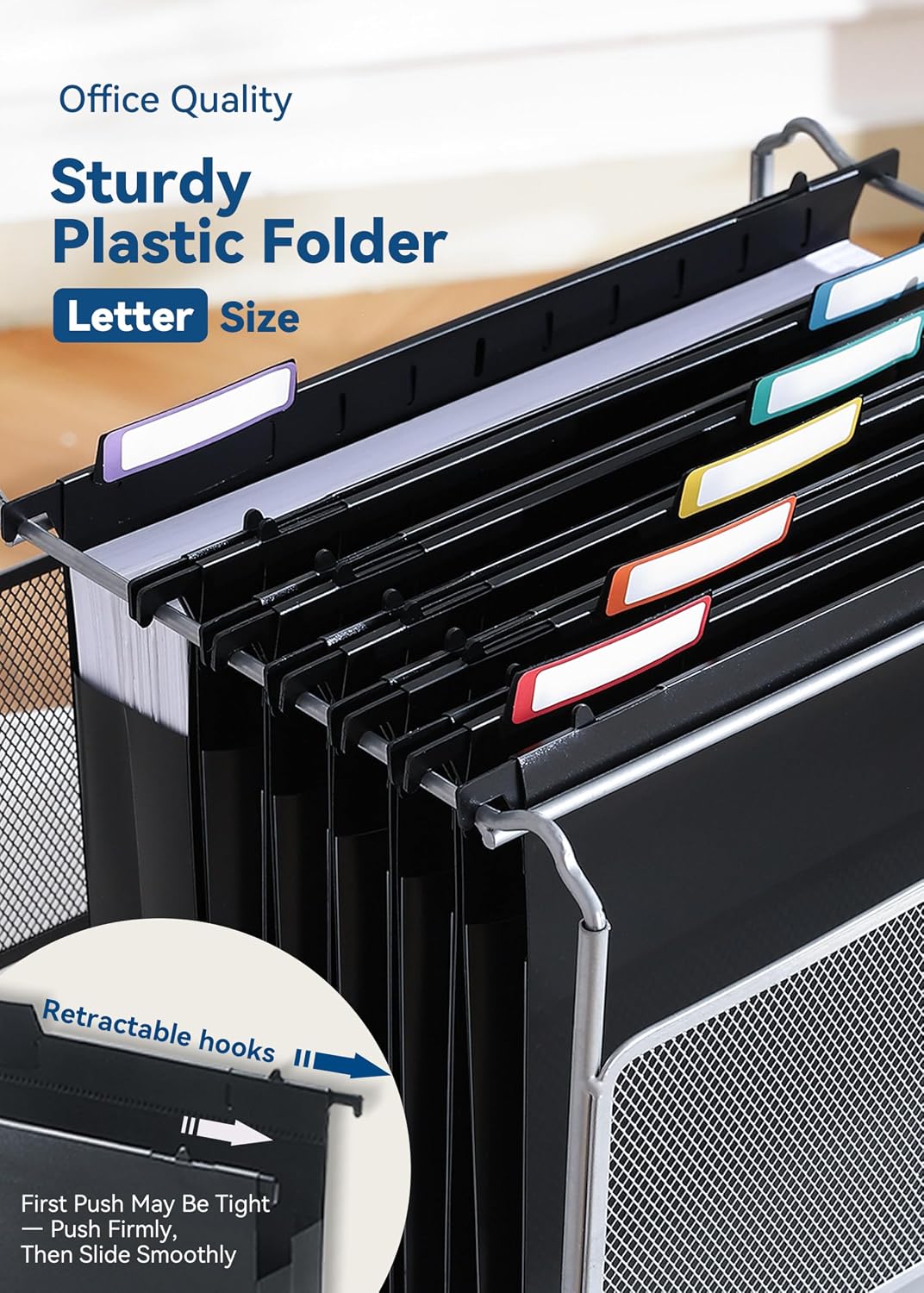 SortRax Plastic Hanging File Folders, 2" Expansion, Letter Size, Black
