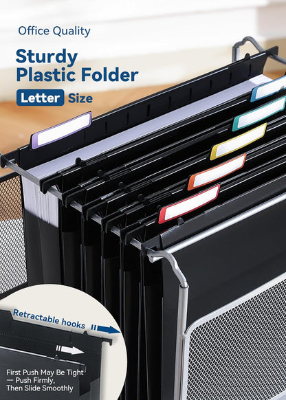 SortRax Plastic Hanging File Folders, 2" Expansion, Letter Size, Black