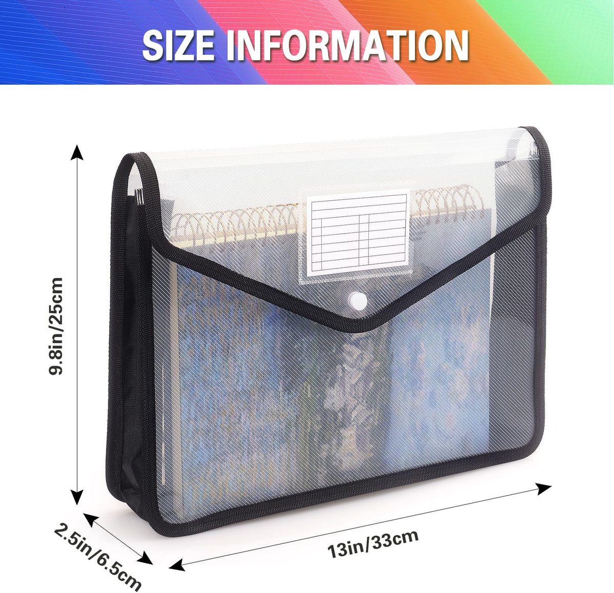 Tamaki Plastic Expanding File Folder, Fit Letter/A4 Size, Black, 1 Pack