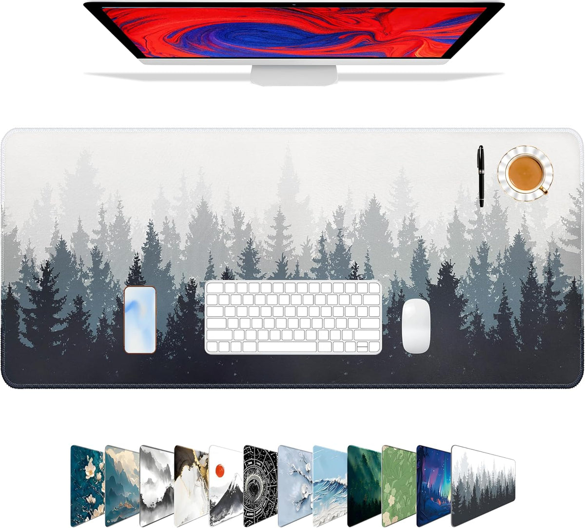 Galdas Mouse Pad For Gaming,Forest Background Pattern XXL XL Large Mouse Mat Long Extended MousePad Desk Mat Non-Slip Rubber Mice Pads Stitched Edges Thin (31.5 x 11.8 x 0.12 Inches) Tree