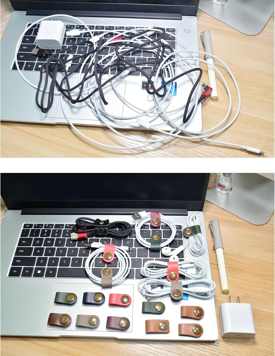 CAILLU Leather Cord Organizer,Cable Ties for Earbuds,Cord Keeper for Travel