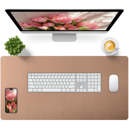Leather Desk Pad, Mouse Pad, Non-Slip Desk Protector Mat, Leather Desk Blotter, Computer Desk Pad, Waterproof Desk Mat for Office Home Decor - Beige (31.5×15.7 Inches)