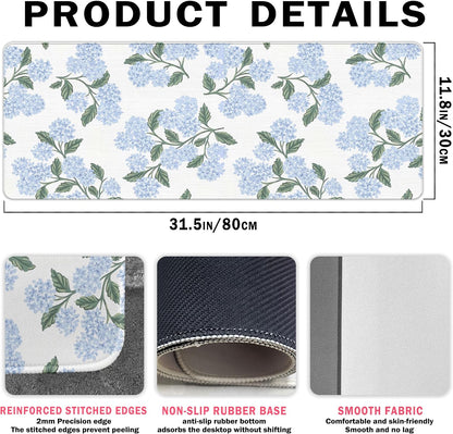 UTELKA Blue Desk Mat, Flroal Desk Matt for Desktop Mouse Pad 31.5x11.8
