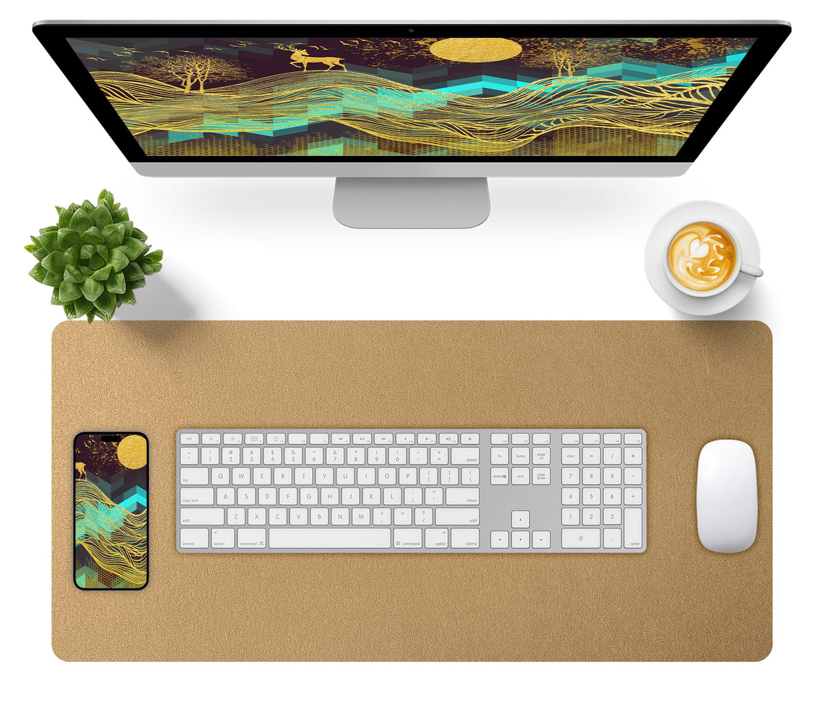 Leather Desk Pad, Mouse Pad, Non-Slip Desk Protector Mat, Leather Desk Blotter, Computer Desk Pad, Waterproof Desk Mat for Office Home Decor - Beige (31.5×15.7 Inches)