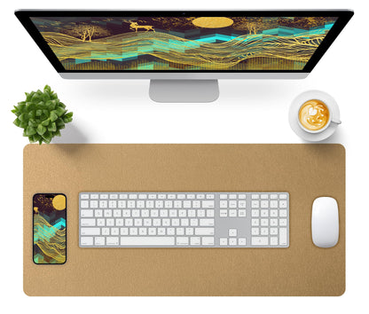Leather Desk Pad, Mouse Pad, Non-Slip Desk Protector Mat, Leather Desk Blotter, Computer Desk Pad, Waterproof Desk Mat for Office Home Decor - Beige (31.5×15.7 Inches)