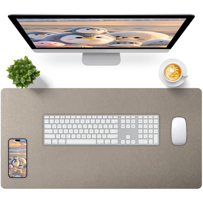 Leather Desk Pad, Mouse Pad, Non-Slip Desk Protector Mat, Leather Desk Blotter, Computer Desk Pad, Waterproof Desk Mat for Office Home Decor - Beige (31.5×15.7 Inches)