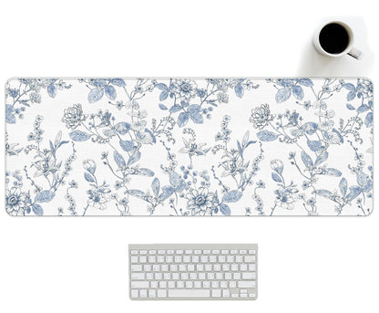 UTELKA Blue Desk Mat, Flroal Desk Matt for Desktop Mouse Pad 31.5x11.8
