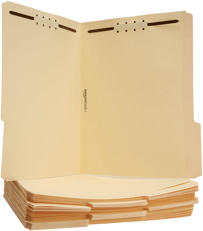Amazon Basics Manila File Folders with Fasteners for Organized Filing, Letter Size, 100-Pack